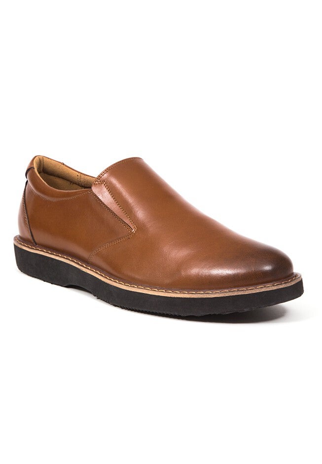 Deer Stags® Walkmaster Twin Gore Slip-On Leather Loafers with Memory Foam, DARK TAN, hi-res image number null