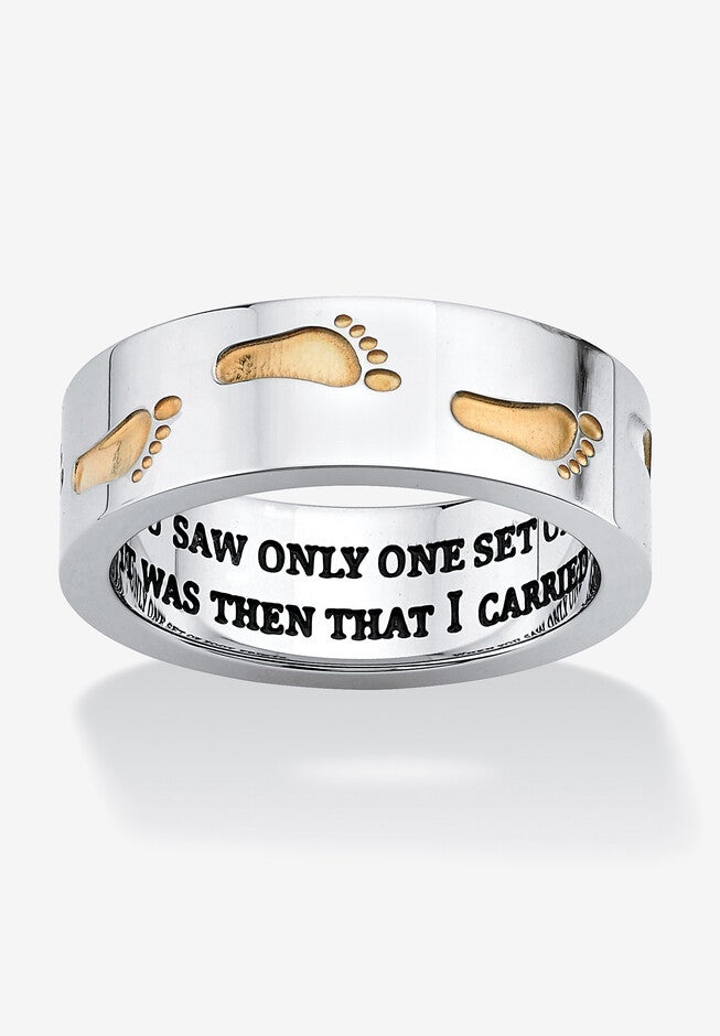 Gold Ion-Plated Stainless Steel Two-Tone "Footprints in the Sand" Ring, STAINLESS STEEL, hi-res image number 0