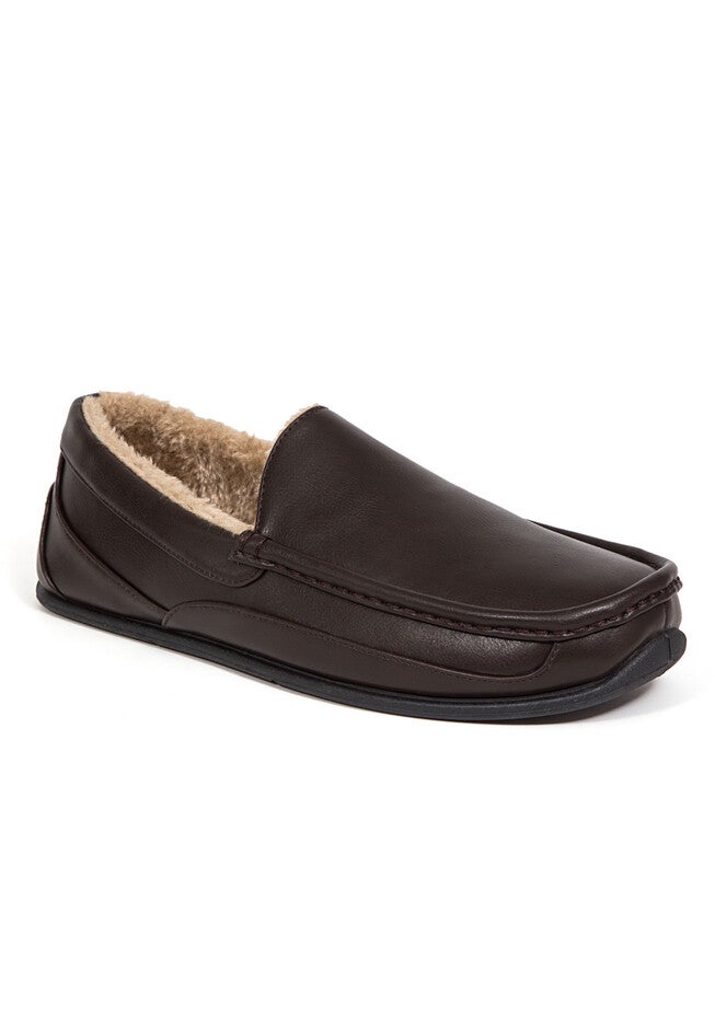 Spun Faux Leather Slippers, DARK BROWN, hi-res image number 0