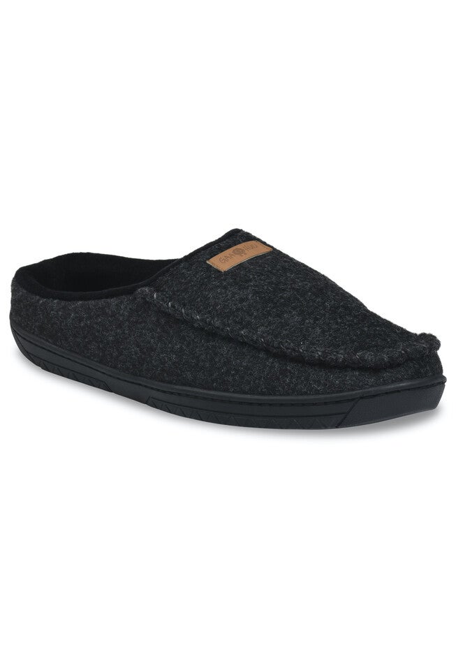 Mens Faux Wool Clog Slipper With Velour Lining Slippers, BLACK, hi-res image number 0