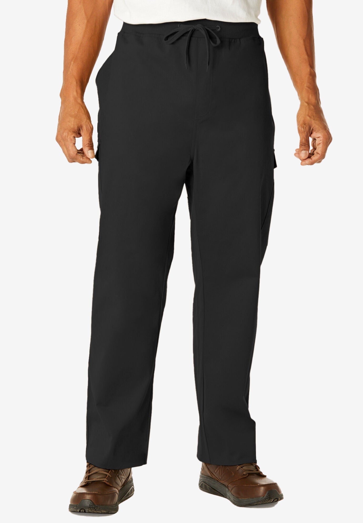 Ribbed Elastic Waist Stretch Cargo Pant, BLACK, hi-res image number 0