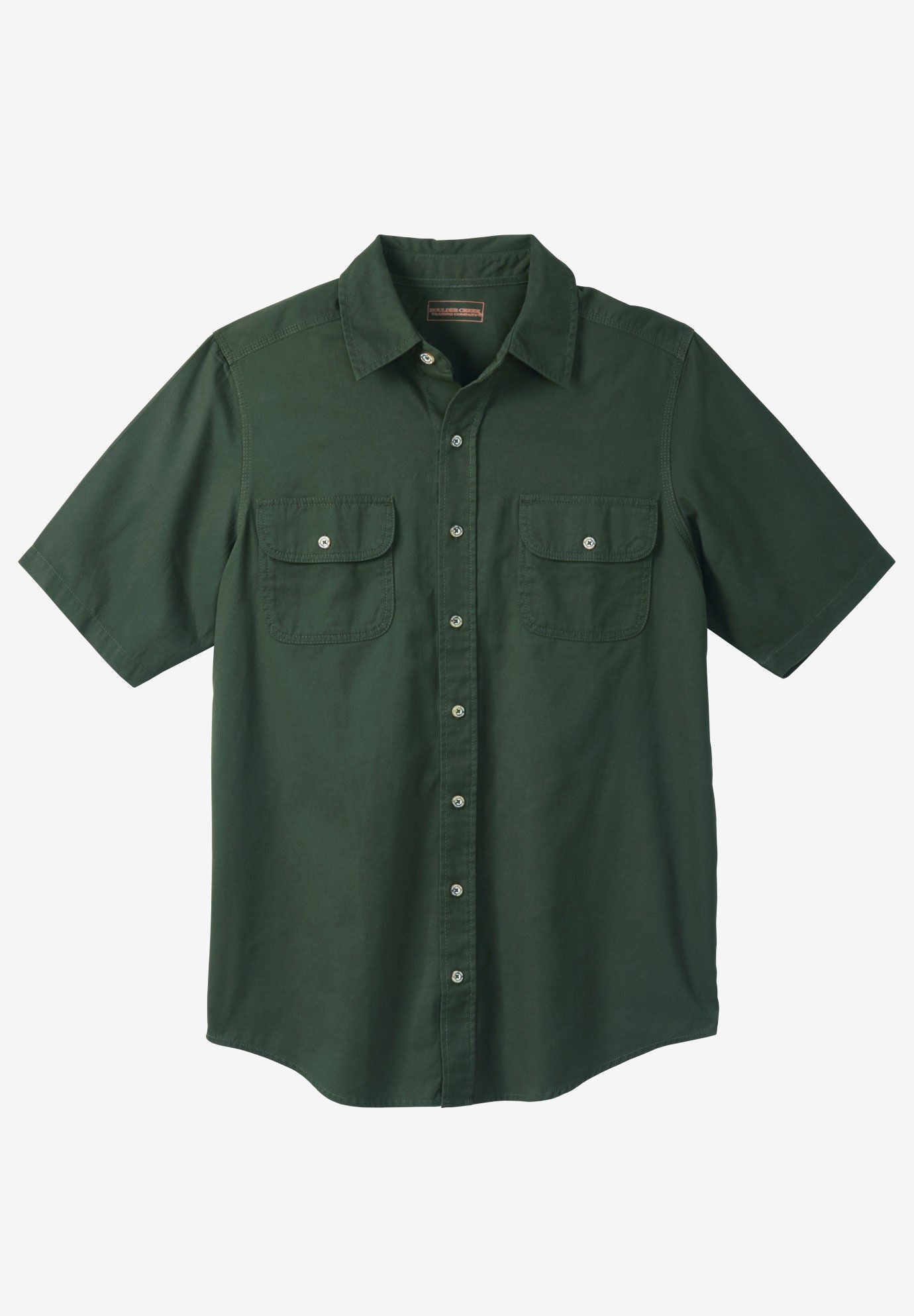 Short Sleeve Denim and Twill Shirt, FOREST GREEN, on-hover image number 1