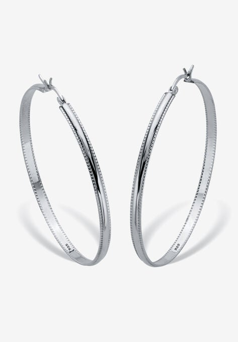 Sterling Silver Diamond Cut Beaded Edge Hoop Earrings (53Mm) Jewelry, SILVER, hi-res image number null