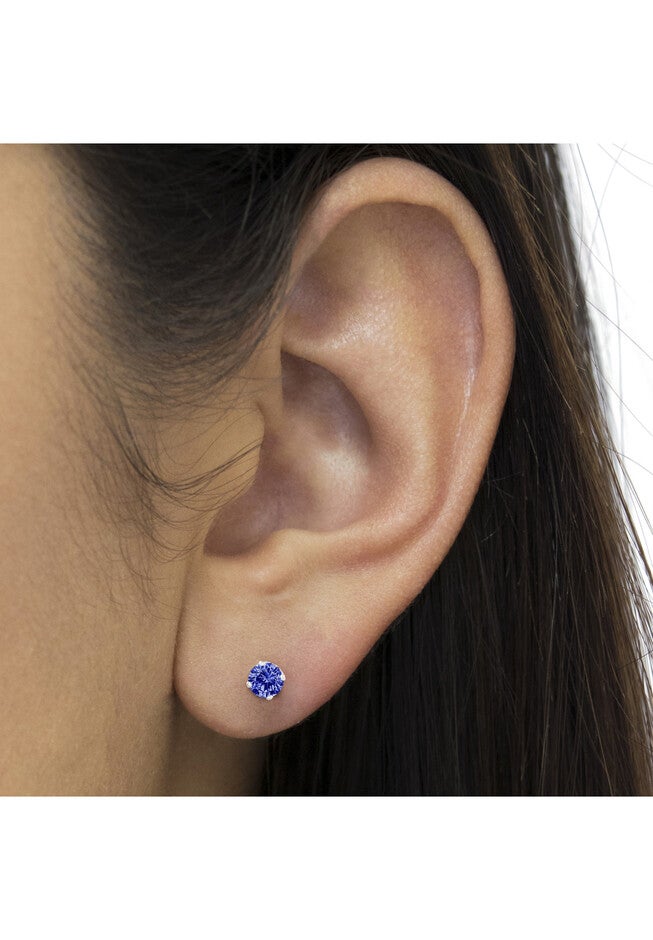 Sterling Silver Round Brilliantcut Blue Diamond Classic 4Prong Stud Earrings, , alternate image number null