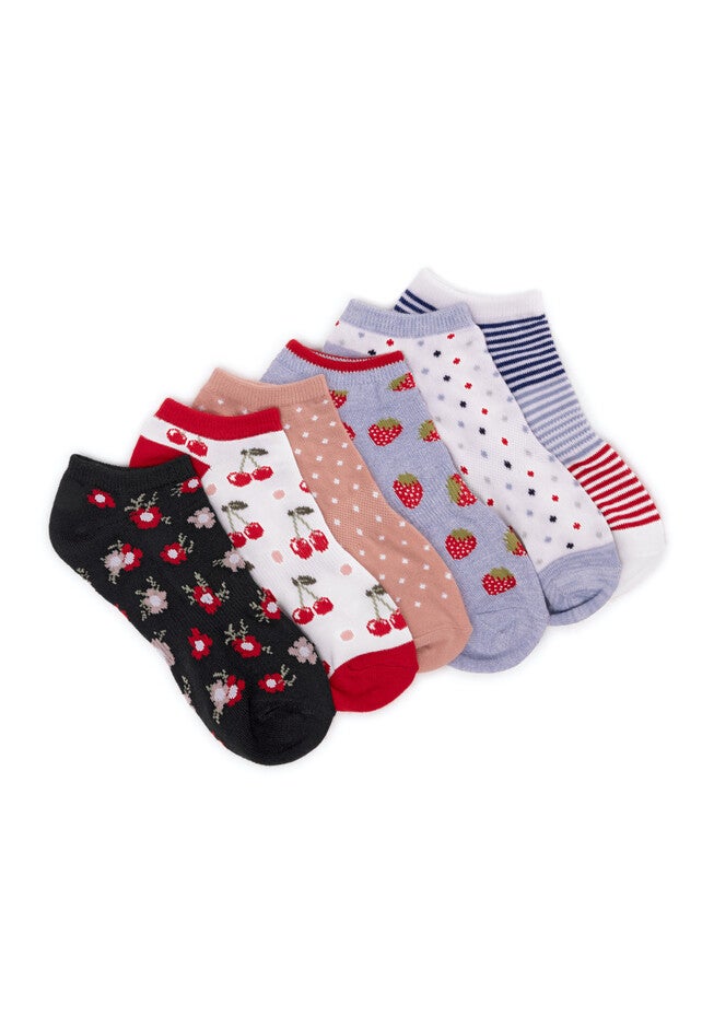 6 Pair Pack Ankle Socks, POPPY DITZY, hi-res image number null