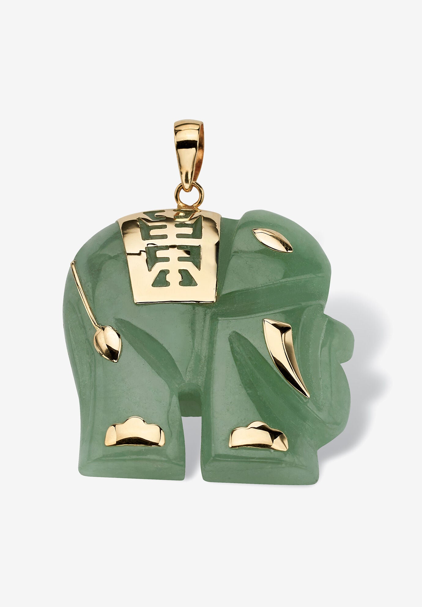 14K Gold Genuine Green Jade Good Luck Elephant Charm Pendant Jewelry, JADE, hi-res image number 0