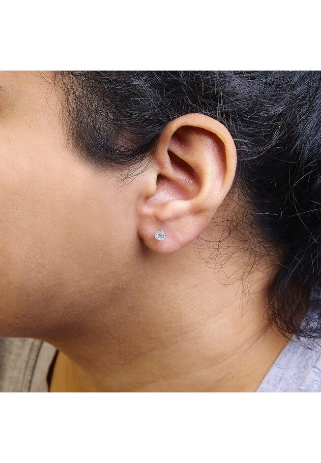 14K White Gold 1/2 Cttw 4-Prong Set Brilliant Round-Cut Solitaire Lab Grown Diamond Push Back Stud Earrings, , alternate image number 3