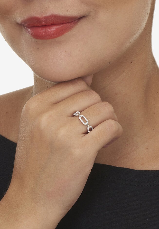 .21 Tcw Round Cubic Zirconia Silvertone Link Ring, , alternate image number null