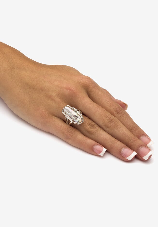 Cultured Freshwater Pearl White Topaz Accented Ring .925 Sterling Silver, , alternate image number null