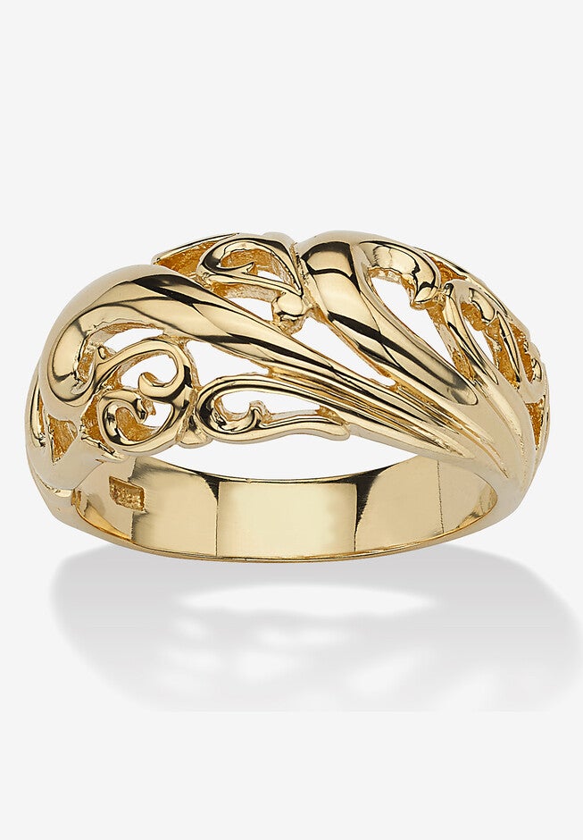 Yellow Gold-Plated Sterling Silver Swirling Cutout Dome Ring Jewelry, GOLD, hi-res image number 0