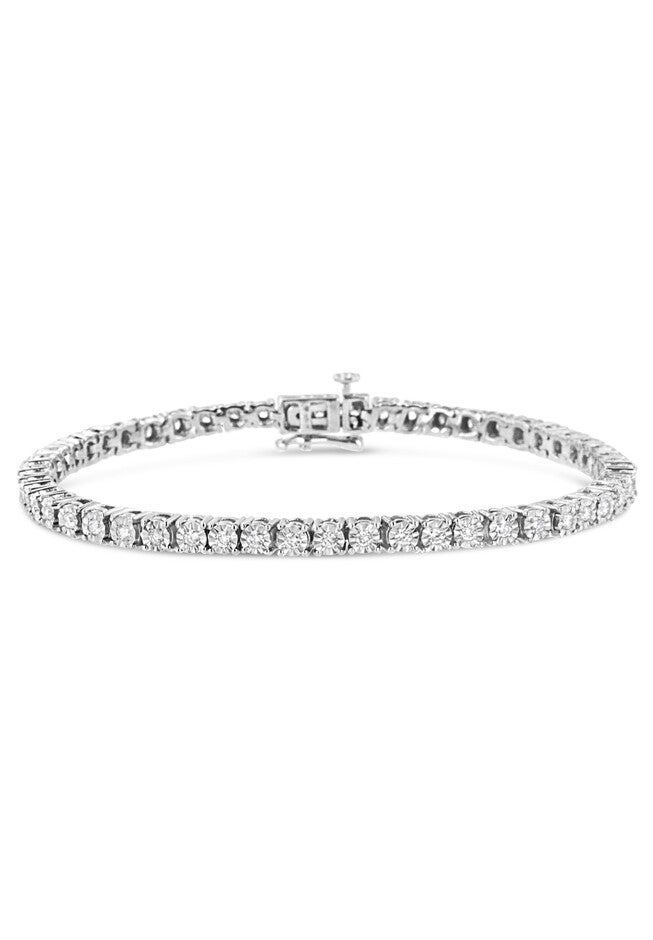 Silver 1.0 Cttw Lab Grown Diamond Illusion-Set Tennis Bracelet - 7.25 inches Inches, SILVER, hi-res image number null