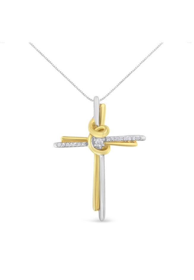 Yellow & White Gold Diamondaccented Cross Pendant Necklace, YELLOW GOLD SILVER, hi-res image number 0