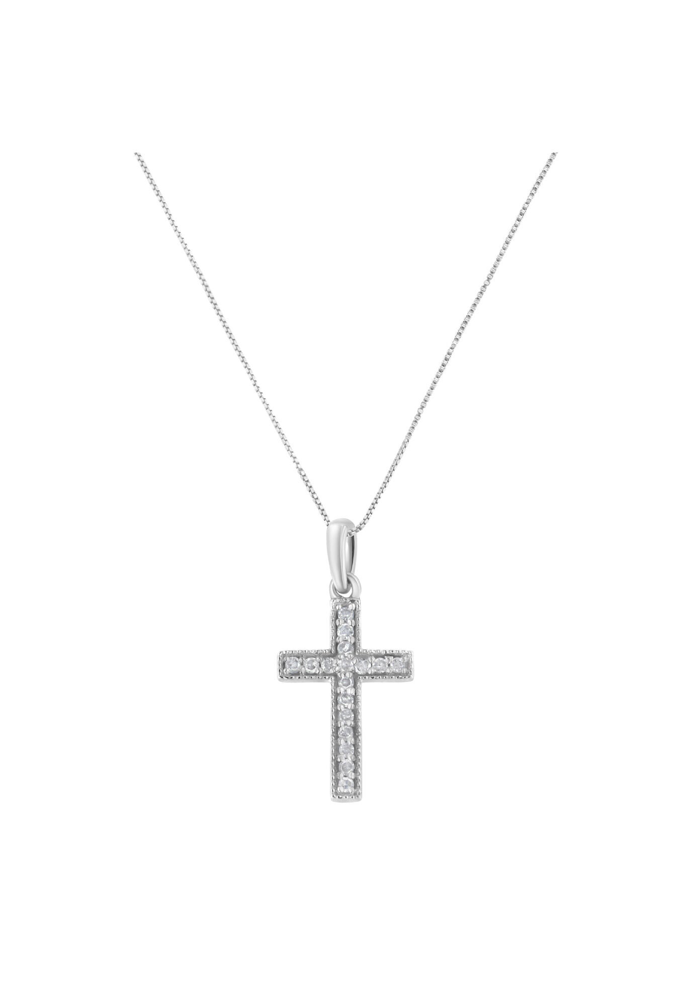 Silver 1/7 Cttw Diamond Cross 18 inches Pendant Necklace, , on-hover image number 1