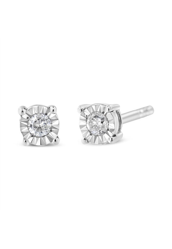 Sterling Silver Round Brilliantcut Diamond Miracleset Stud Earrings, , on-hover image number 1