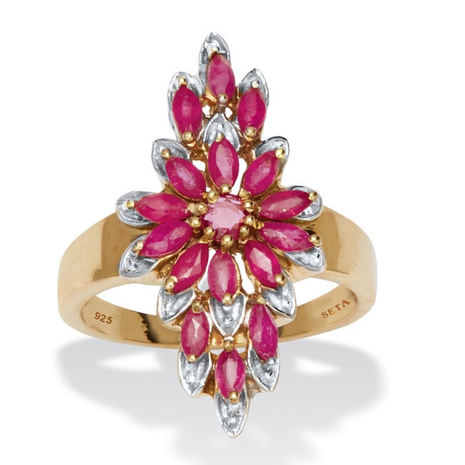 2.20 TCW Marquise Cut Genuine Ruby 14k Yellow Gold-Plated Sterling Silver Ring, RED, hi-res image number null