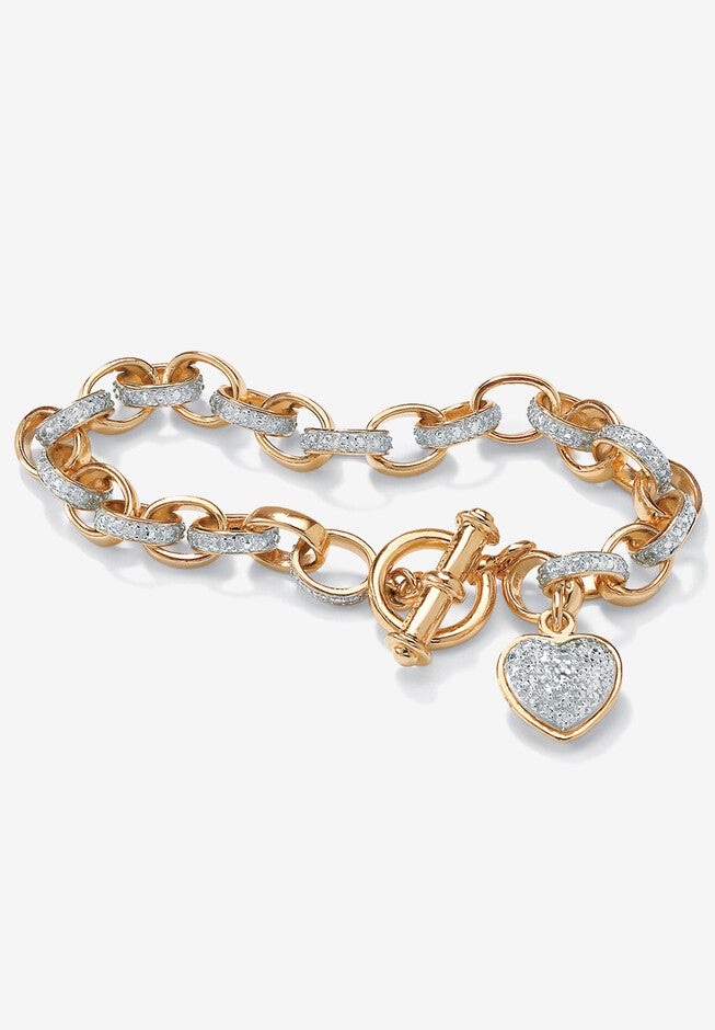 Diamond Accent Heart Charm Bracelet In Gold-Plated Sterling Silver, SILVER, hi-res image number 0