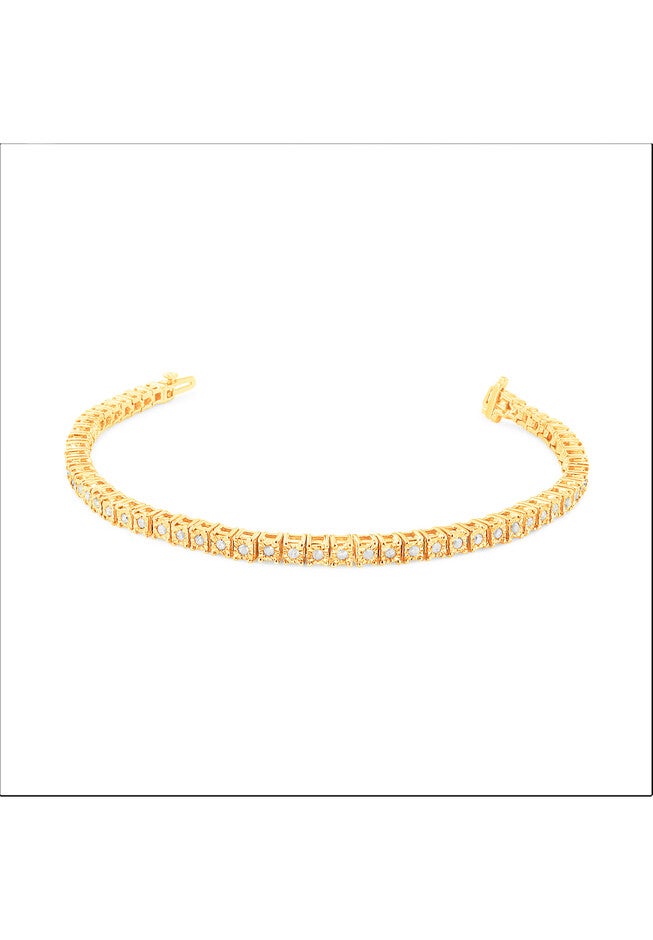 Yellow Gold Over Sterling Silver Diamond Square Frame Miracleset Tennis Bracelet 7 inches, , on-hover image number null