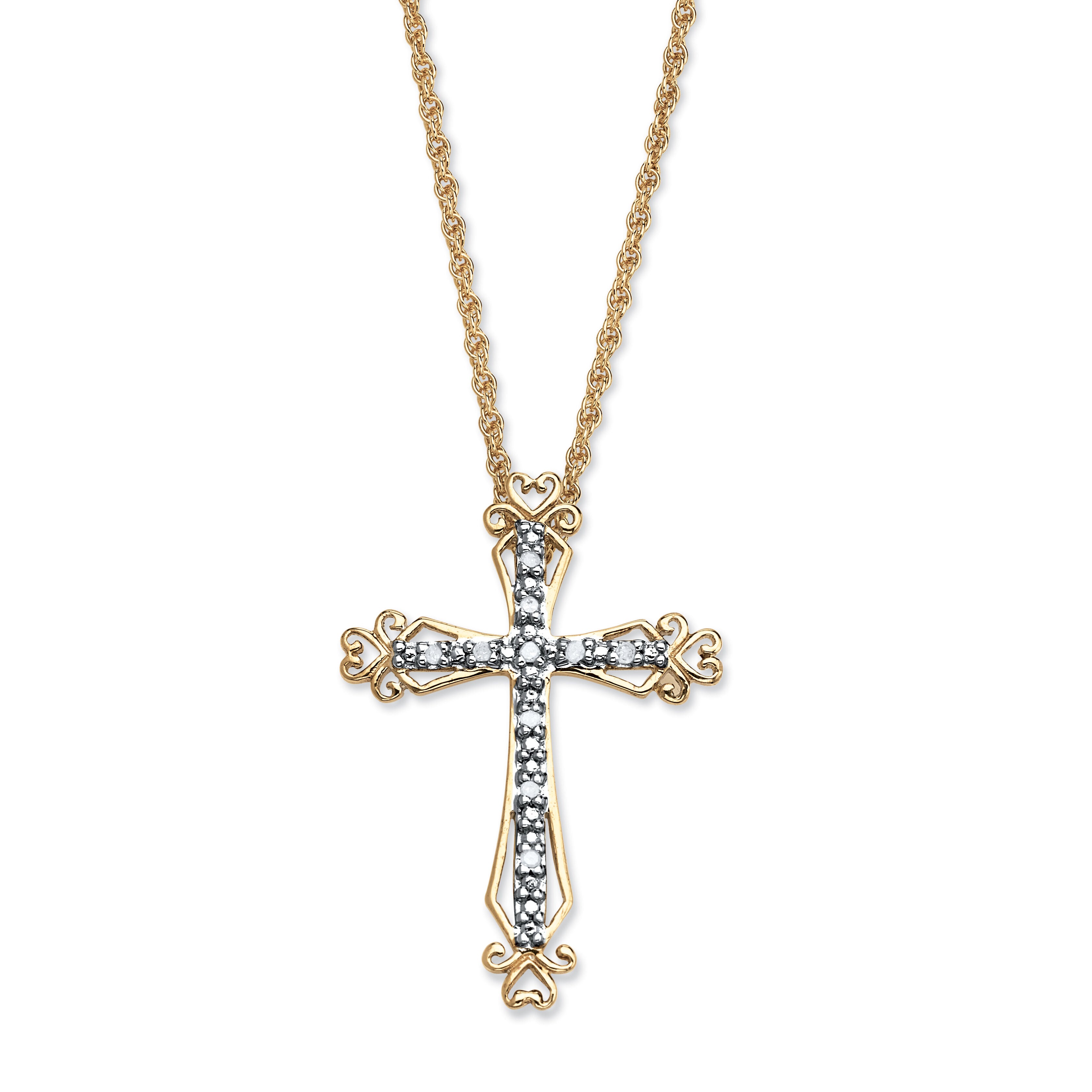 Diamond Accent Cross Pendant Necklace in Gold-Plated Sterling Silver, WHITE, hi-res image number 0