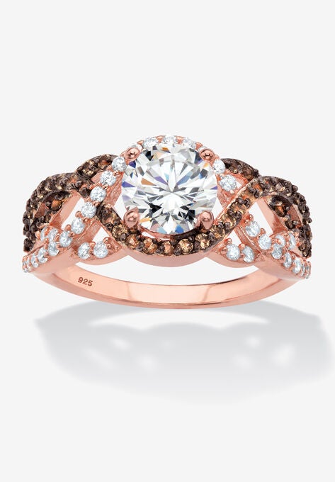 Rose Gold-Plated Silver Ring Cubic Zirconia, ROSE, hi-res image number null