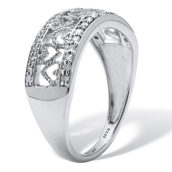 .25 TCW Diamond Sterling Silver Interchanging Heart Promise Ring, WHITE, on-hover image number null
