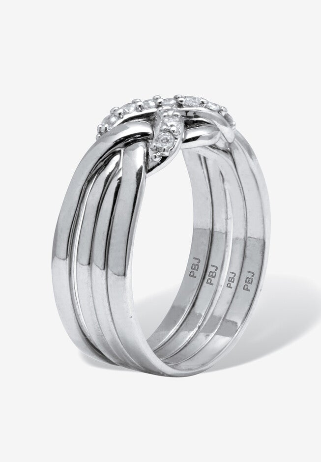 .27 Tcw Round Cubic Zirconia Platinum-Plated Puzzle Ring, , on-hover image number null