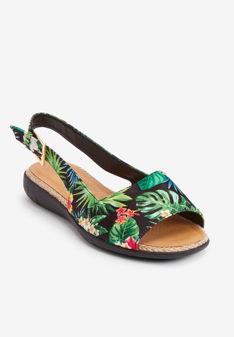 The Adele Sling Sandal , BLACK FLORAL, hi-res image number null