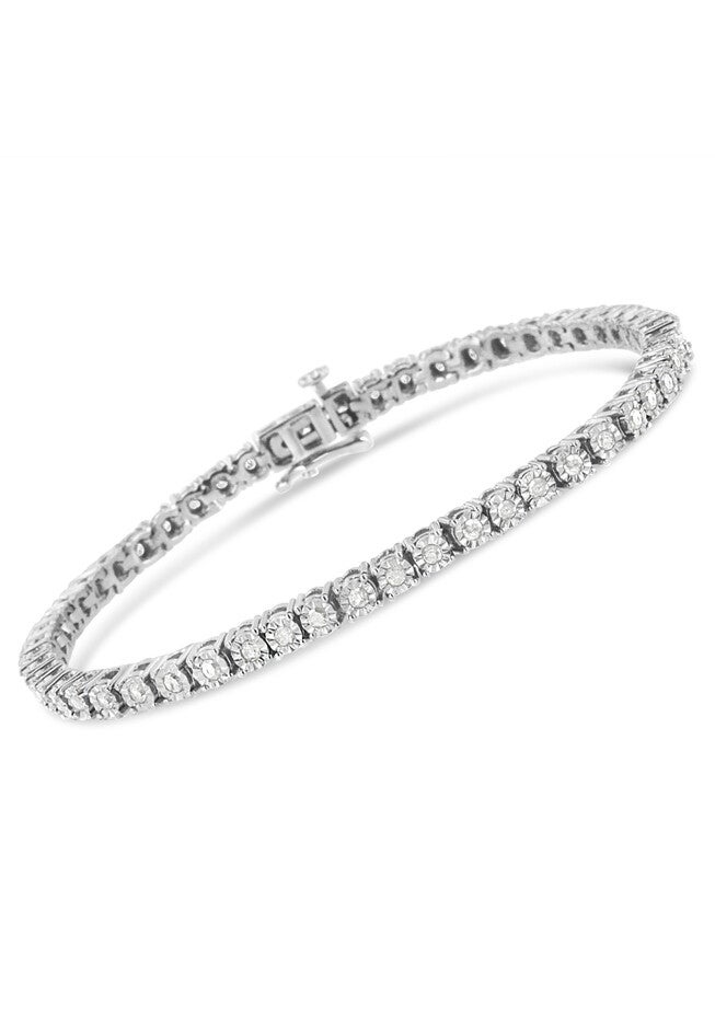 Sterling Silver Miracleset Diamond Round Faceted Bezel Tennis Bracelet 7 inches, , on-hover image number null