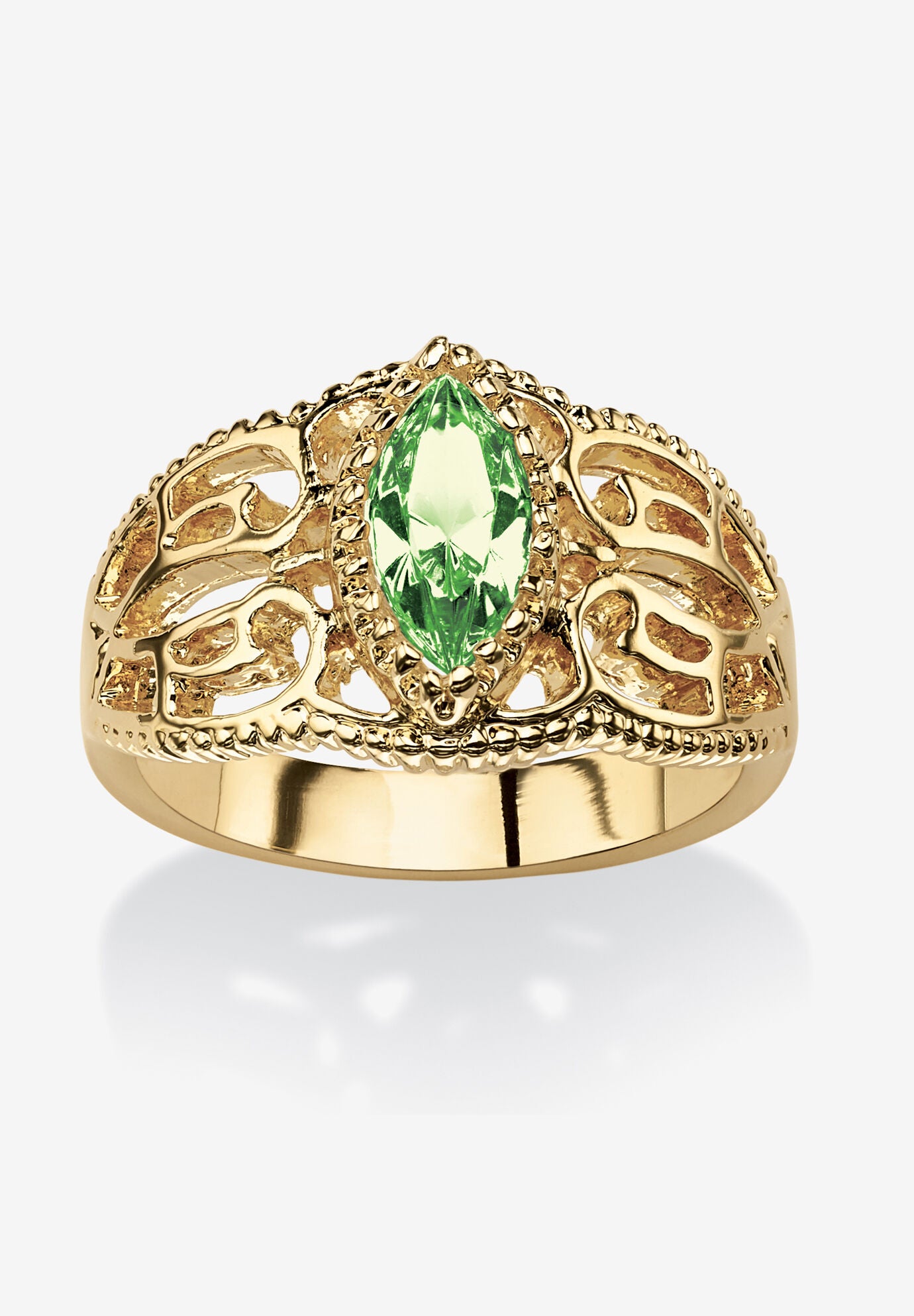 Simulated Birthstone Gold-Plated Filigree Ring, AUGUST, hi-res image number 0
