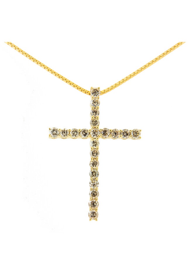 Yellow Gold Plated Sterling Silver Pendant Champagne Diamond Gold Cross Necklace, YELLOW GOLD, hi-res image number null