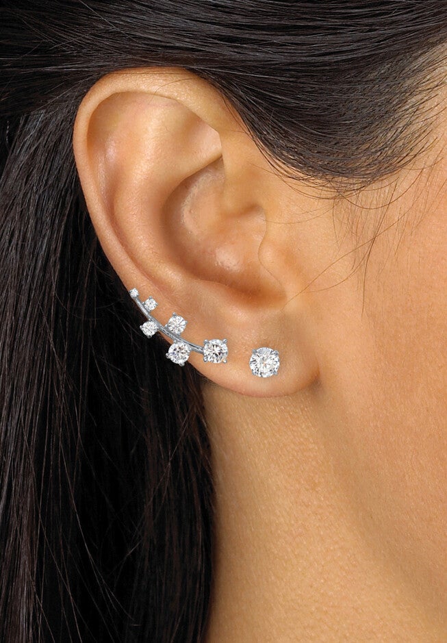 2.22 Cttw. Cubic Zirconia .925 Silver Ear Climber And Stud 2-Pair Earring Set, , alternate image number 2