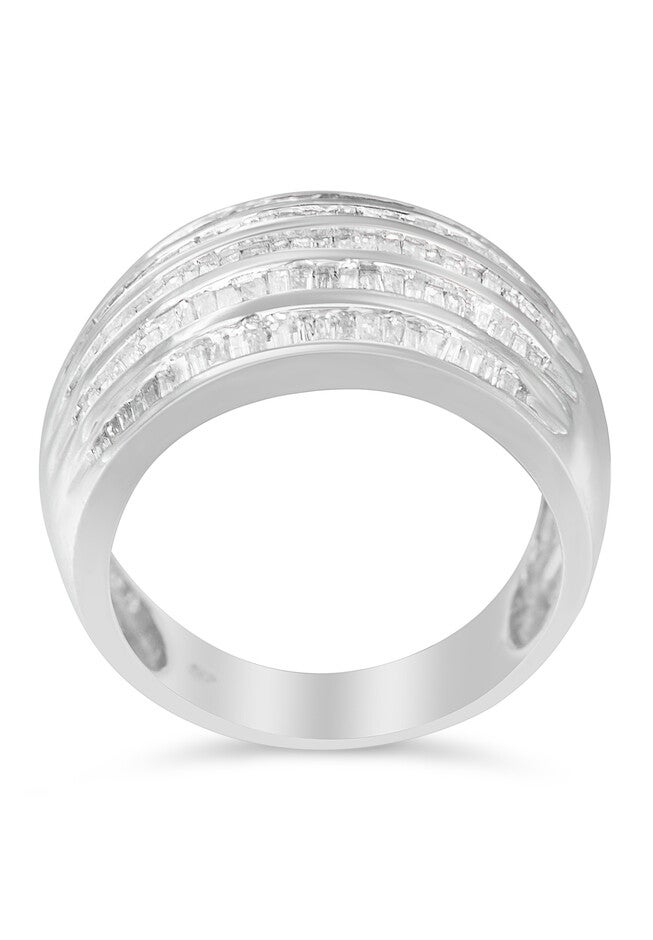 Sterling Silver Baguettecut Diamond Channel Set Domed Tapered Cocktail Ring, , on-hover image number 1