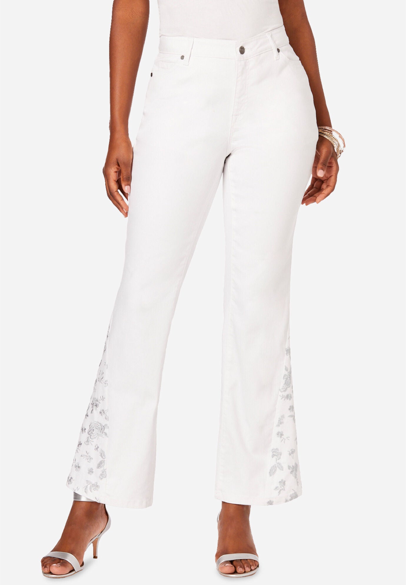 Embroidered Bootcut Jean, PEARL GREY FLORAL EMBROIDERY, hi-res image number 0