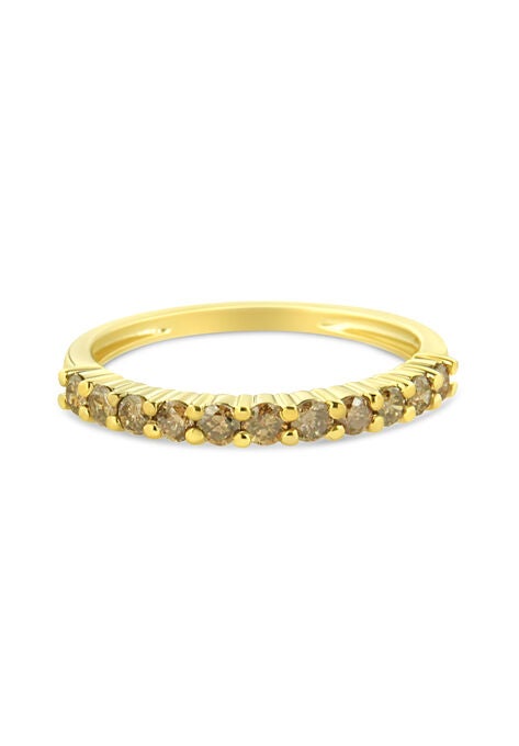 Yellow Gold Over Silver 1/4 Cttw Champagne Diamond 11 Stone Band Ring, , alternate image number null