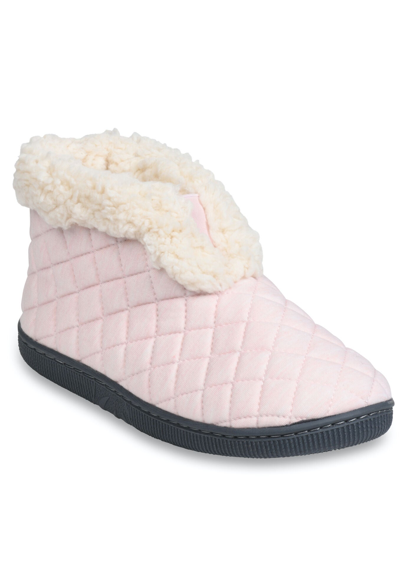 Quilted Jersey Elastic Front Slipper Boot Slippers, PINK, hi-res image number 0