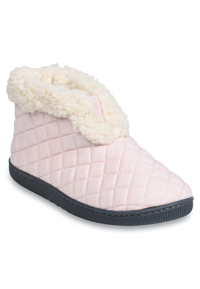Quilted Jersey Elastic Front Slipper Boot Slippers, PINK, hi-res image number 0