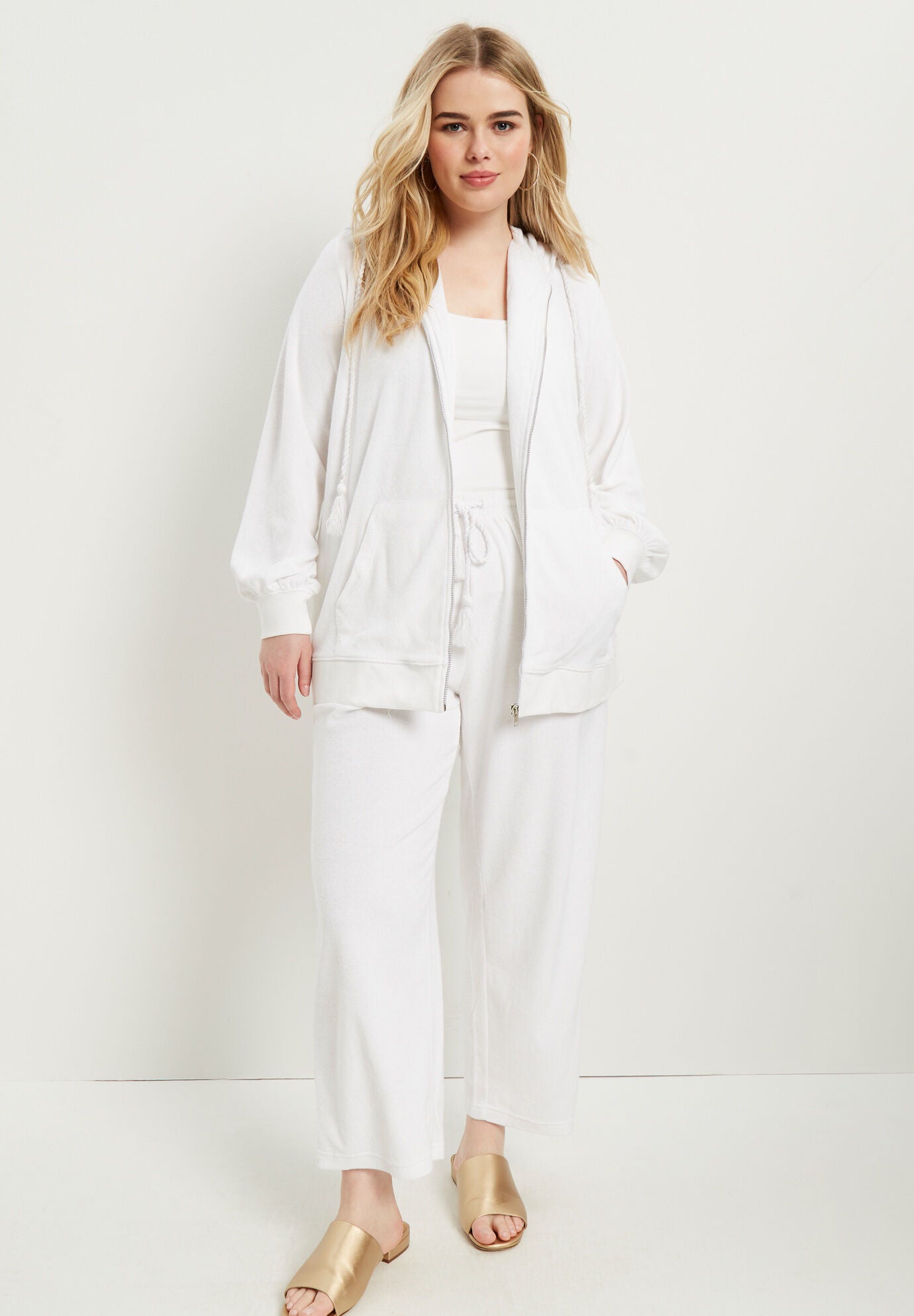 Terry Hoodie & Capri Set, WHITE, hi-res image number 0