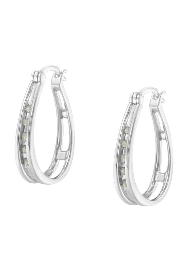 Silver 1/10 Cttw Diamond Hoop Earrings, , alternate image number null