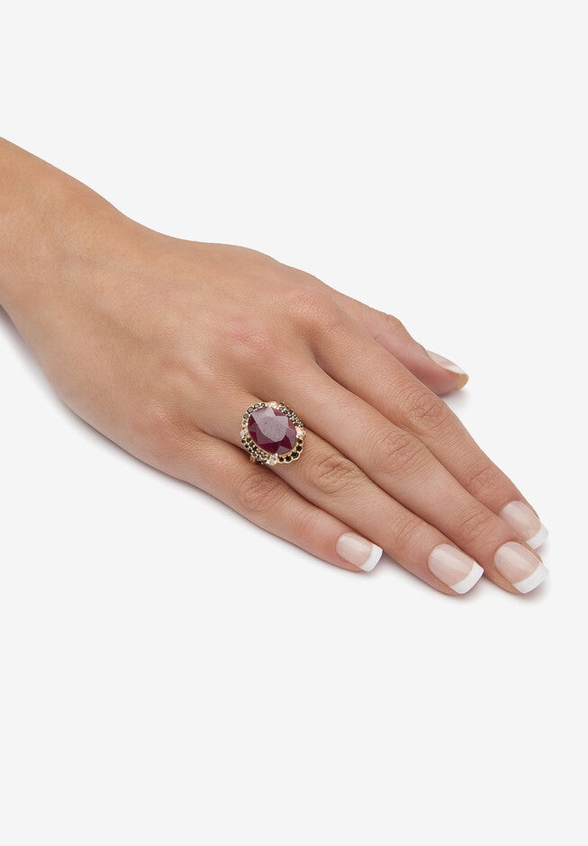 14K Gold Over Sterling Silver Ruby And Cubic Zirconia Ring, , alternate image number null