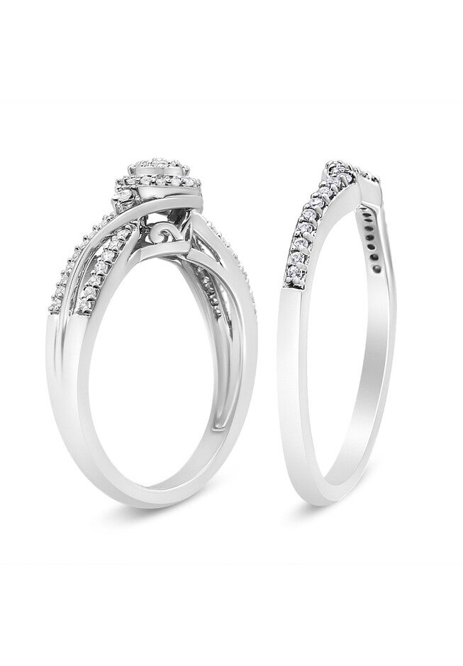 Silver 1/3 Cttw Composite Diamond Frame Bypass Bridal Set, , alternate image number 2