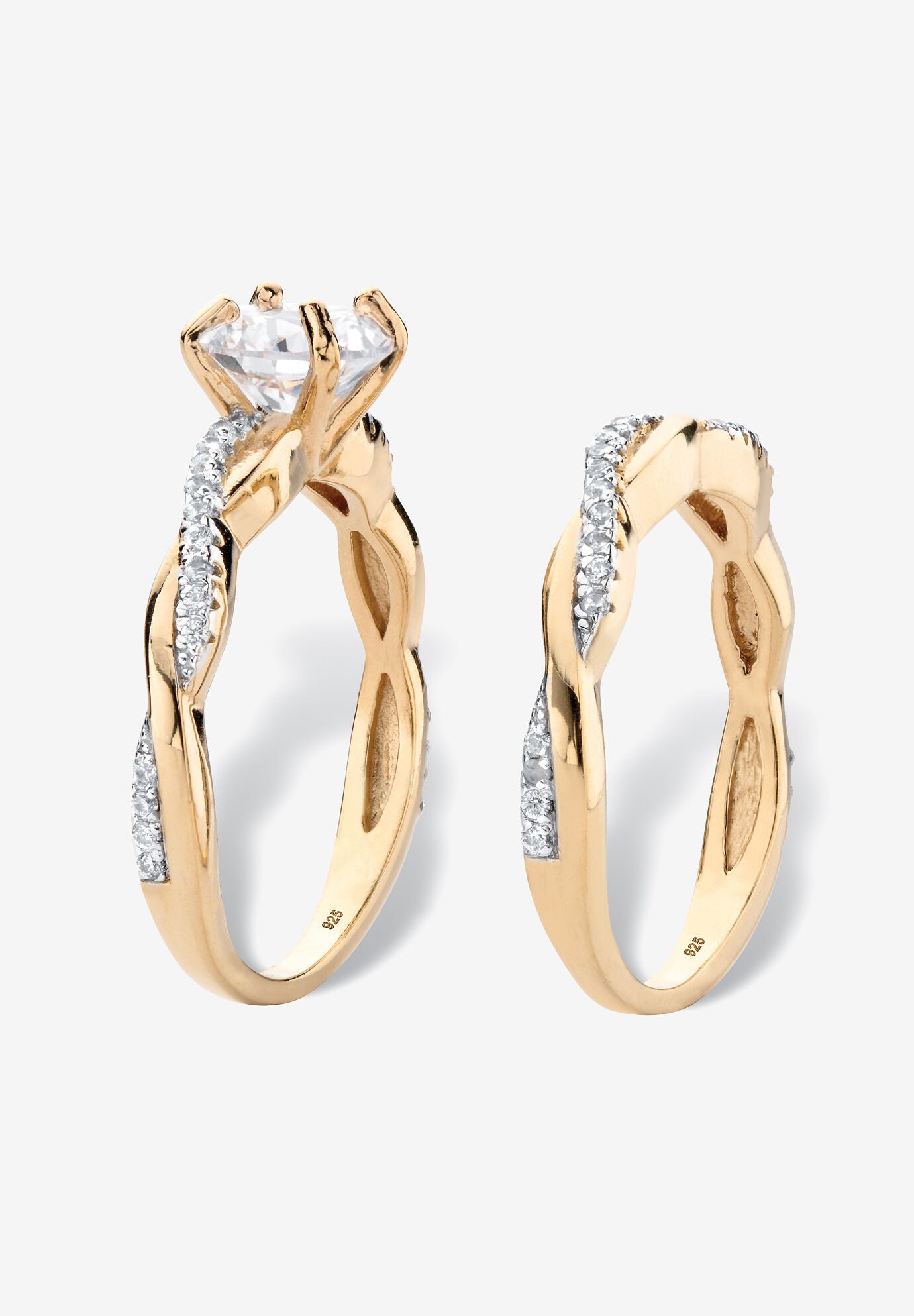 1.79 Cttw. 2-Piece 18K Gold .925 Sterling Silver Cubic Zirconia Wedding Ring Set, , on-hover image number 1