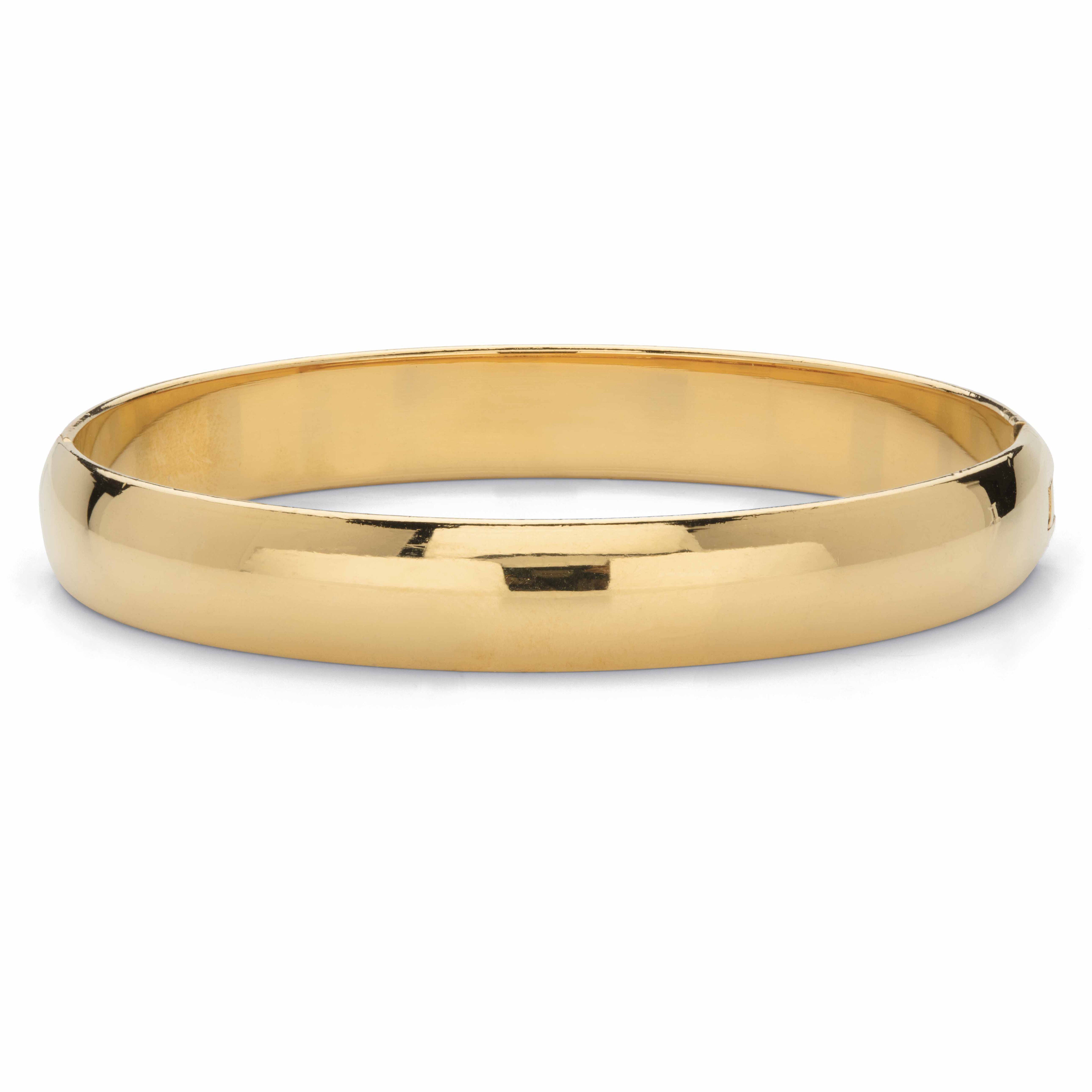 Goldtone Hinged Polished Bangle Bracelet 7.5 inches, GOLD, hi-res image number 0