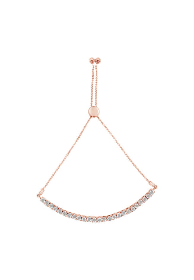 Rose Gold Over Sterling Silver Miracleset Diamond Adjustable Bolo Tennis Bracelet, , on-hover image number 1