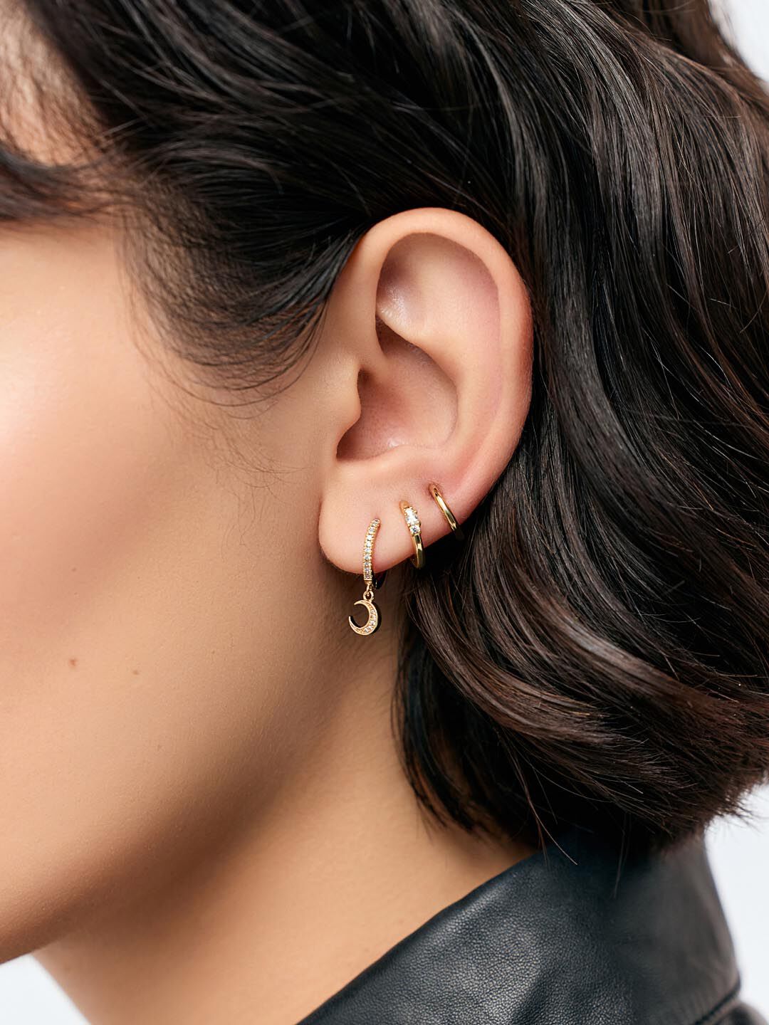 Celeste Crescent Moon Huggie Hoops, GOLD, alternate image number 1