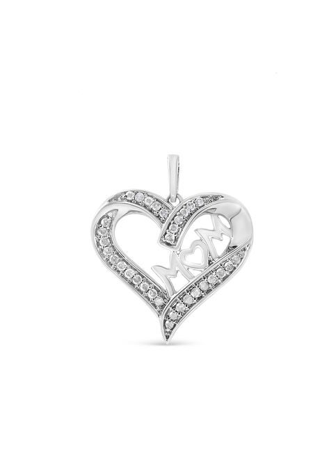Sterling Silver Diamond Engraved Mom In Heart Pendant Necklace, , alternate image number null