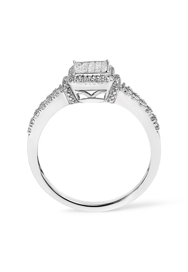 Silver 1/4 Cttw Princess-Cut Diamond Composite Ring With Beaded Halo, , alternate image number null