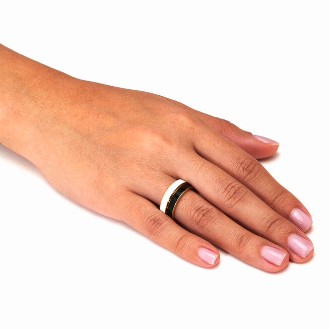 2-Piece Yellow Gold Ion-Plated Stainless Steel Enamel Bands, YELLOW, alternate image number null