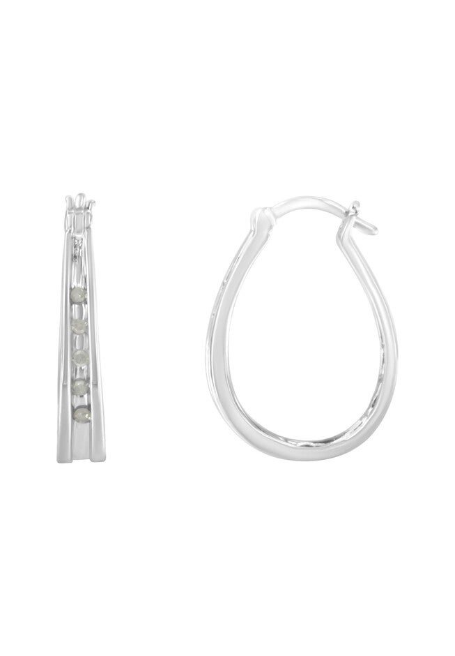 Silver 1/10 Cttw Diamond Hoop Earrings, , on-hover image number null