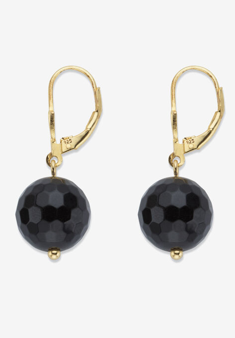 Yellow Gold Over Silver Round Natural Onyx Earrings (32X12Mm) Jewelry, , on-hover image number null