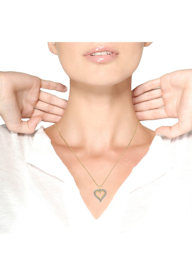 Yellow Gold Plated Sterling Silver 1.00 Cttw Diamond Heart Pendant Necklace, , alternate image number null
