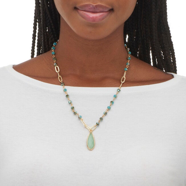 Opaque Green Crystal and Genuine Aventurine Goldtone Jewelry Set, GREEN, alternate image number null